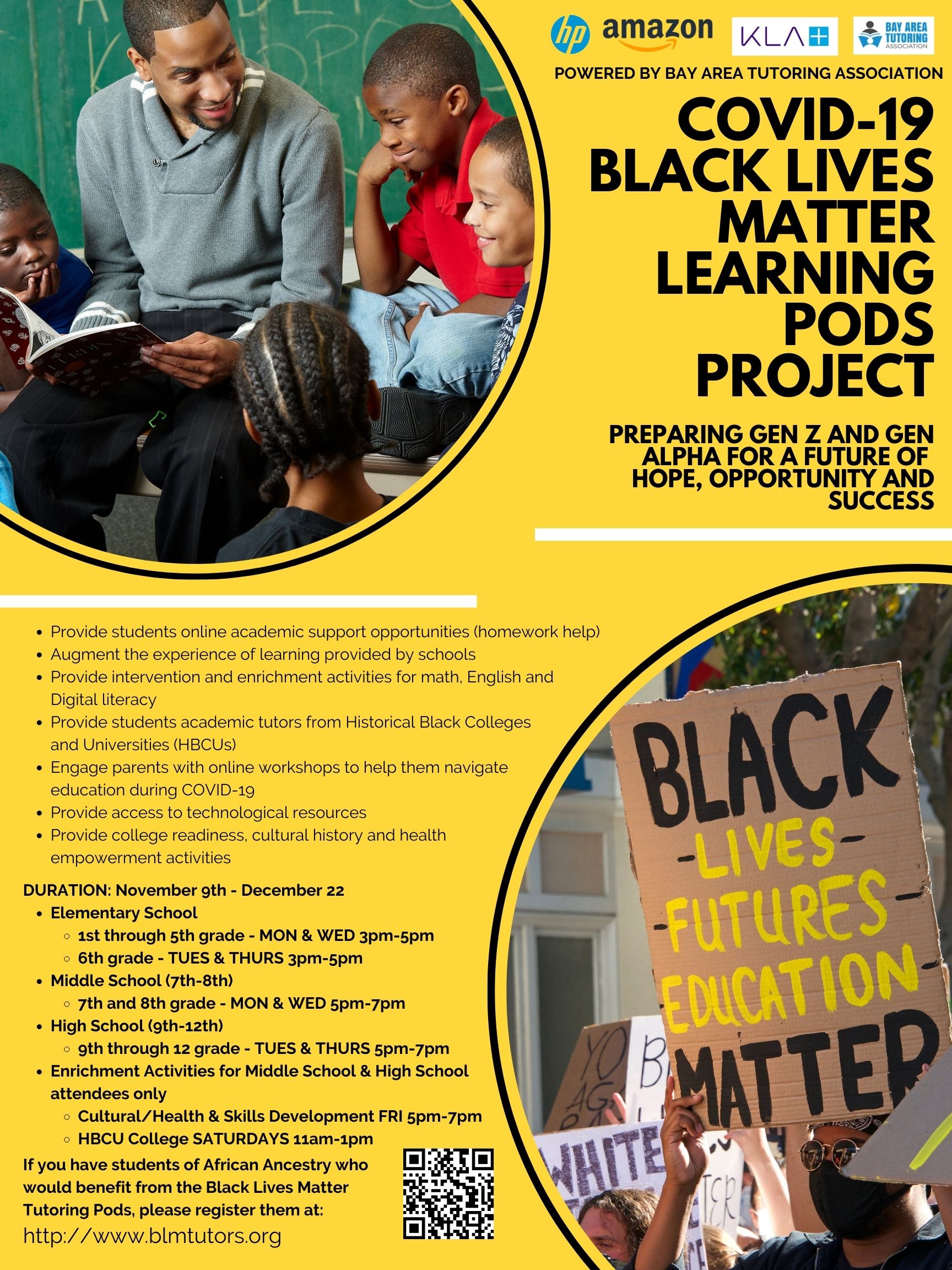 Flyer for COVID-19 Black Lives Matter Learning Pods Project: Preparing Gen Z and Gen Alpha for a Future of Hope, Opportunity and Success