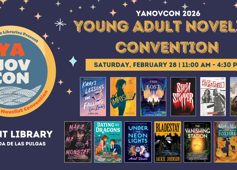 Banner for YA Nov Con 2026 includes Logo and book cover art from featured novelists.